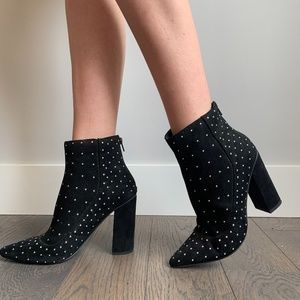 Missguided Black Pointed Toe Studded Booties